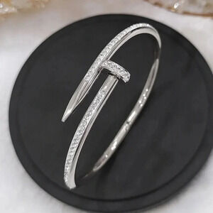 Stainless Steele Round Cut Lab-Created
Cluster Nail Bangle